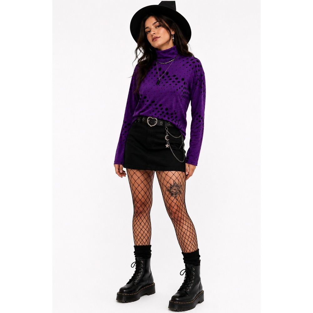 1849 Authentic Ranchwear Women Blouse Mock Neck Purple Flocked Cheetah Print Lg